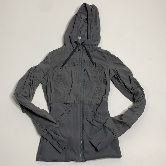 Lululemon Reversible Dance Studio Jacket Blurred Grey Zip Up Hooded Thumbholes 4 - Picture 3 of 16